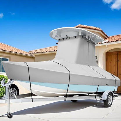 iCOVER T-Top Boat Cover, 600D Heavy Duty Marine Grade Waterproof Tear Resistant Boat Cover for Center Console Boat with T TOP Roof, Fits 22'-24' Long Beam Width up to 116", Grey - color: T-TOP, size: F: 22'-24' long, Beam Width up to 116" W