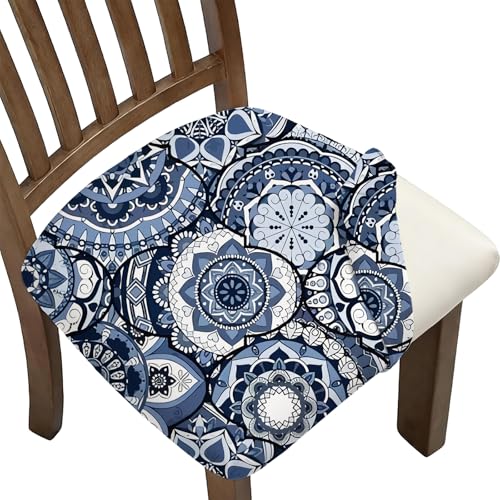 Stretch Dining Chair Seat Covers Set of 4,Dining Chair Slipcovers, Floral Printed Chair Covers,Soft Fabric Washable Upholstered Chair Seat Protector, No Rear Covers for Home Kitchen Dining Room - color: A-totem Patterns, size: 4PCS