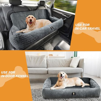 Large Dog Car Seat Under 100LBS,Dog Car Bed with Safety Tethers/Storage Pocket,Only for Back Seat-Gray - color: Dog Car Bed(Gray)