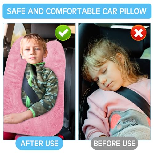 Barydat 2 Pcs Car Travel Pillow for the Back Seat 28 x 18 in Sleeping Reading Pillows for Distance Travel Car Cushion for Kids Adults Head and Body Support U Shaped Pad(Pink, Blue) - color: Pink, Blue