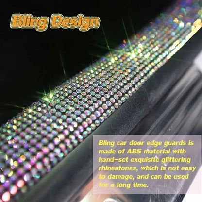 Car Door Sill Protector with Bling Rhinestones 2PCS Edge Guard Scuff Cover Anti-Scratch Strip Sticker Bumper Protector for Truck 2.75"x23.62" (Blue)