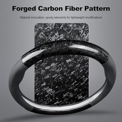 Ergocar Car Steering Wheel Sleeve, Round Forged Carbon Fiber and Leather Material Steering Wheel Sleeve, 37-38cm/14.5-15inch, Non-Slip, Soft, Breathable, Sports Style