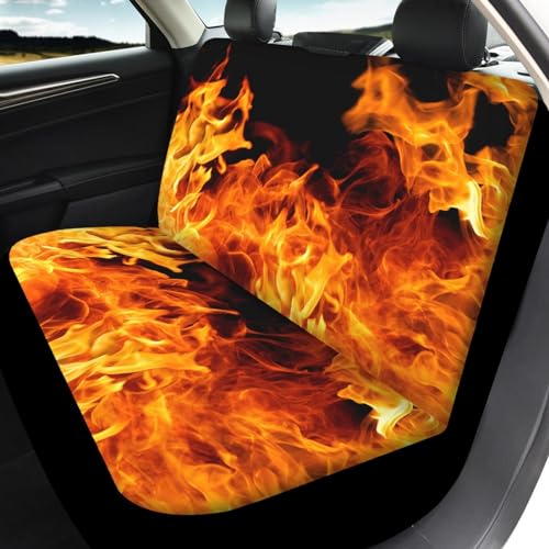 FUSURIRE Automotive Seat Covers Full Set of 4 Pcs, Orange Flame Print Front Seat Cover and Rear Bench Cover, Novelty Car Accessories Universal Fit - color: Orange Flame Print