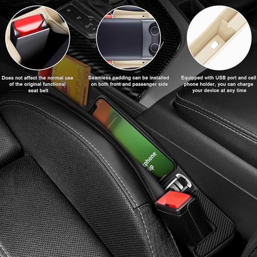 2PCS Car Seat Gap Filler Organizer, Multifunctional Seat Side Gap Filler with Phone Holder, Auto Crevice Blocker Between Seats for Prevent Essential Items from Falling (Beige) - color: Beige