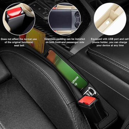 2PCS Car Seat Gap Filler Organizer, Multifunctional Seat Side Gap Filler with Phone Holder, Auto Crevice Blocker Between Seats for Prevent Essential Items from Falling (Beige) - color: Beige