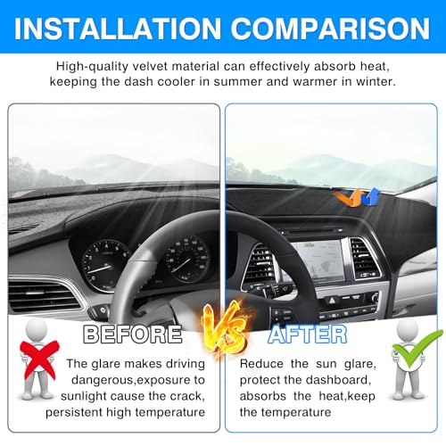 Autorder Dashboard Cover Mat for Hyundai Sonata 2015-2019 Accessories Dash Cover Upgrade Velvet Dash Mat Sunshade Glare UV Rays Protector - size: 2015-2019 Hyundai Sonata