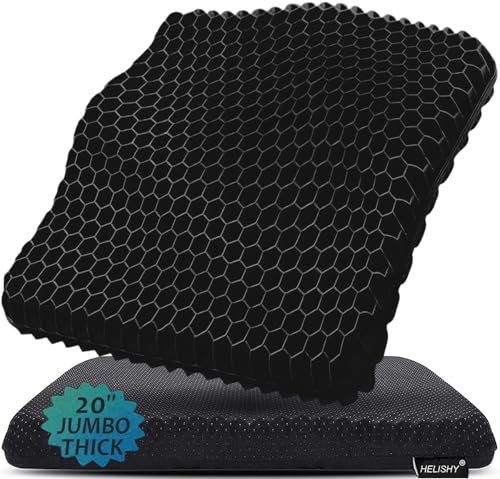 20" Gel Seat Cushion for Long Sitting(Jumbo&Thick) – Office Chair Cushion – Wheelchair Cushions for Pressure Sores – Non-Slip Desk Chair Car Seat Cushion Driving – Sciatica & Back Pain Relief - color: Black, size: Jumbo Thicker - 20×19.7×1.95 inches