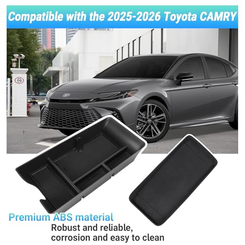 Center Console Organizer Compatible with 2025-2026 Toyota Camry Accessories, Armrest Storage Box Glove Organizer Tray Secondary Insert Charging Zone Anti-Slip Mat with Sunglasses - size: Center Console Organizer 2PC
