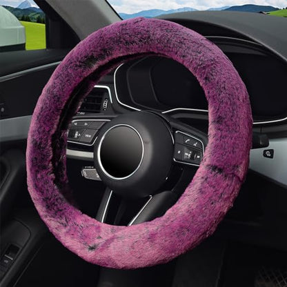 KAFEEK Frost Fluffy Microfiber Plush Steering Wheel Cover for Winter Warm, Universal 15 inch Soft Fuzzy Steering Wheel Cover,Dreamy Purple - color: purple, size: Standard Size[14 1/2''-15'']