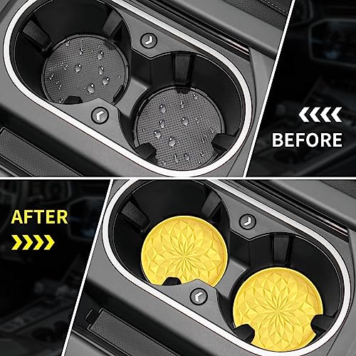 Car Coasters for Cup Holders [4 Pack] - 2.75In Silicone Auto Mug Mats - Universal Non-Slip Recessed Car Interior AccessoriesYellow - color: 4 Pack-yellow