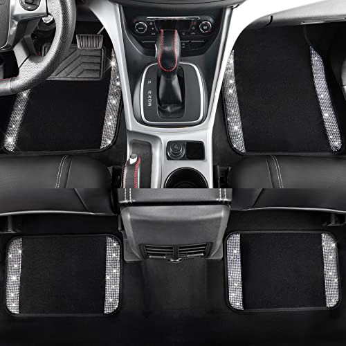 CAR PASS Bling Diamond Car Floor Mats, Shining Rhinestone Carpet Sparkly Glitter Crystal with Anti-Slip PVC Heel Pad Waterproof Universal Fit Automotive SUV,Sedan,Van,Cute Girl Women,4pcs Black Sliver - color: Silver Diamond