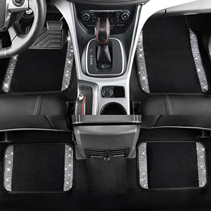 CAR PASS Bling Diamond Car Floor Mats, Shining Rhinestone Carpet Sparkly Glitter Crystal with Anti-Slip PVC Heel Pad Waterproof Universal Fit Automotive SUV,Sedan,Van,Cute Girl Women,4pcs Black Sliver - color: Silver Diamond