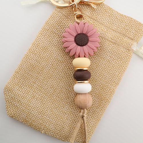 Flower Charm for Women Cute Keychain for Car Keys Silicone Bead Purse Charms for Handback Key Ring - color: Brown