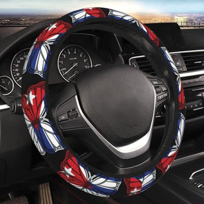 Butterfly Cuban Flag Breathable Neoprene Steering Wheel Cover - Anti-Slip Floral Design Universal Fit for Cars/Trucks/Suvs (14.5"-15" Inch) - color: Butterfly Cuban Flag