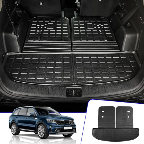 Rongtaod Cargo Mat Compatible with 2021-2025 2026 Kia Sorento Cargo Liner Trunk Mat TPE All Weather Back Seat Cover Protector 2024 Sorento Accessories (Trunk Mat with Backrest Mat) - color: Trunk Mat with Backrest Mat