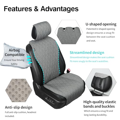 2pcs Sideless Car Seat Covers for All Seasons - Breathable Front Seats Cushions Non-Slip Bottom with Headrest Protectors - Universal Carseat Cover Fits for Most Vehicles Cars Van SUV Truck Grey - color: Front Grey
