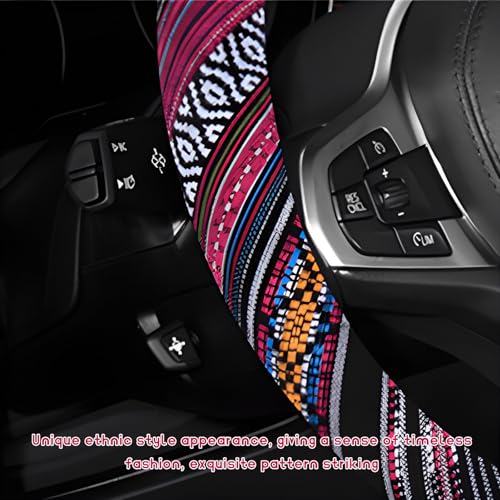 Boho Steering Wheel Cover, Anti-Slip Coarse Flax Cloth Ethnic Style Auto Wheel Cover, Breathable Boho Auto Steering Wheel Protector for Women Men, Car Accessories (Style J)