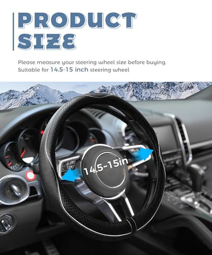 Steering Wheel Cover,Car Accessories 14.5-15 Inch Leather Steering Wheel Cover,Anti-Slip Breathable Microfiber Leather Covers,Warm in Winter and Cool in Summer,Fit for Suvs (Black-White) - color: Black&White