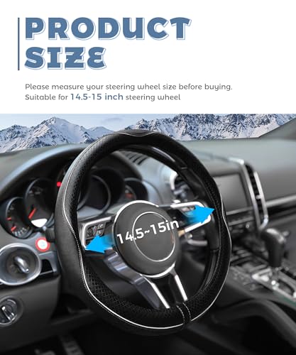Steering Wheel Cover,Car Accessories 14.5-15 Inch Leather Steering Wheel Cover,Anti-Slip Breathable Microfiber Leather Covers,Warm in Winter and Cool in Summer,Fit for Suvs (Black-White) - color: Black&White