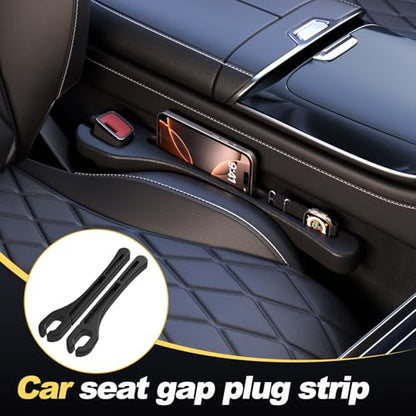 Car Seat Gap Filler Set of 2, Soft Foam Seat Side Gap Seam Filler with Drop Prevention & Storage Hook, Universal Fit Fill The Gap Between Seat & Console, Perfect for Car, SUV, Truck (Black)