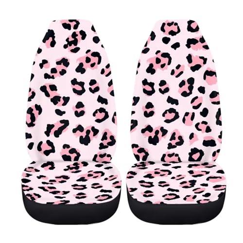 Pink Leopard Print Car Seat Covers for Women Men, Thin Automobile Front Seat Cushion Car Interior Protection for SUV Truck Van Chairs - color: Pink Leopard
