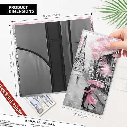 Leather Car Registration and Insurance Card Holder, Cute Car Accessories Vehicle Glove Box Car Organizer for Documents, Cards, License Paris Street Pink Floral - color: Paris Street Pink Floral