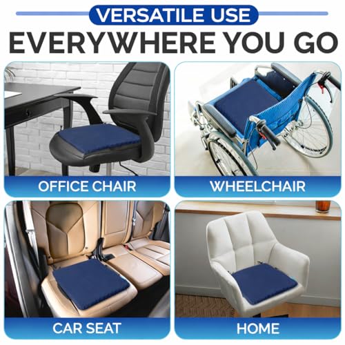 Large Gel Seat Cushion for Long Sitting, Cooling Gel Cushion for Office Chair, Tailbone Sciatica Coccyx Pain Pressure Relief Orthopedic Seat Cushion, Double Handles Non Slip Cover for Car Wheelchair