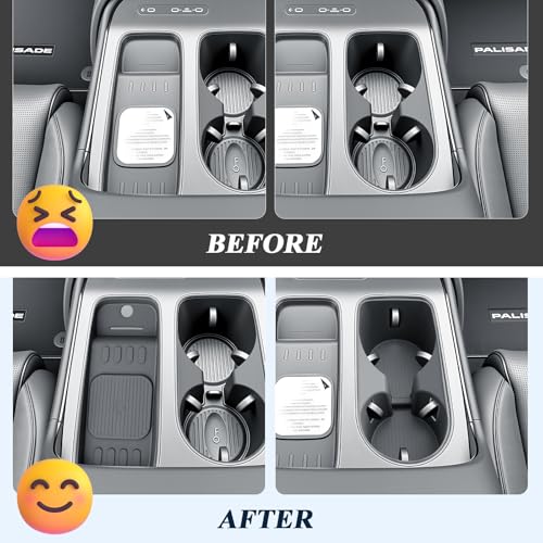 BIBIBO 2Packs for 2026 Hyundai Palisade Center Console Cup Holder 2026 Hyundai Palisade Console Wireless Charging Mats & Console Cup Holder Insert 2026 Palisade Silicone Console Tray 2026 Palisade - color: Black-(Cup Holder+Charging Mats)