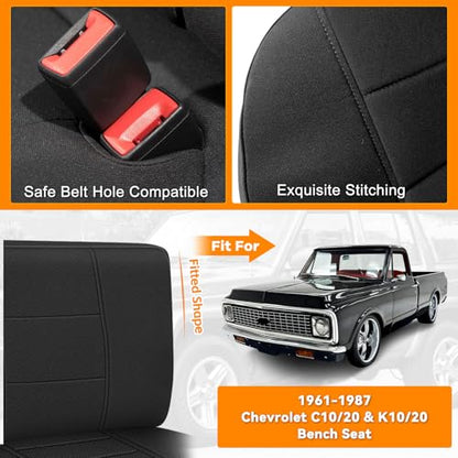 Truck Bench Seat Cover Compatible with 1961-1987 Chevy C10/20 & K10/20, Heavy Duty Knitted Fabric with Sponge Seat Cushion, Black - color: black
