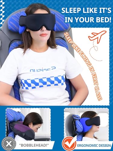 SARISUN Travel Pillows for Airplanes, Airplane Pillow for Long Flight, Airplane Head Strap with Eye Mask for Sleep, Travel Neck Pillow for Car Road Trip, 360° Support Headrest, Stop Bobblehead, Yellow - color: Yellow