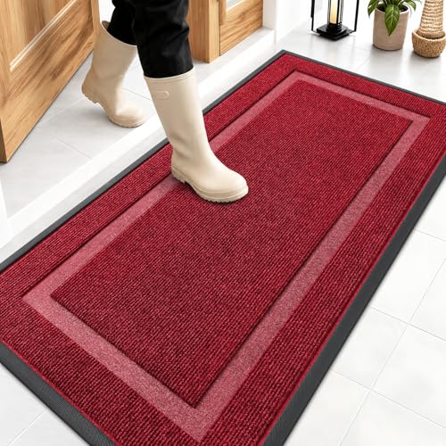 OLANLY Front Door Mat Indoor Outdoor Entrance, Waterproof All-Season, All-Weather Doormat, Sturdy Natural Rubber, Fade Resistant, Low Profile, Easy Clean Patio Porch Entryway Mat, 47x23, Wine Red - color: Wine Red, size: 47" x 23"