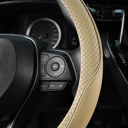 SEG Direct Steering Wheel Cover 14.5-15 inch (37-39 cm) Medium Size, Microfiber Leather, Non-Slip Comfortable Grip, Fits Cars Trucks SUVs, Beige - color: Beige, size: Standard size[14 1/2''-15'']