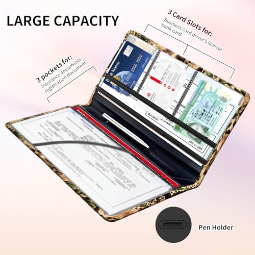 Premium Car Registration and Insurance Card Holder, Cute PU Leather Car Document Holder, Vehicle Glove Box Car Organizer with Magnetic Closure for Driver License, Cards Leopard Roses - color: Cards Leopard Roses