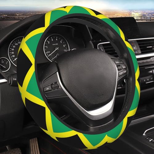 Jamaica Flag Jamaican Car Steering Wheel Cover,Non-Slip Elastic Neoprene-Sweat Car Accessories,Universal 15 Inch Fit Auto, Vans Trucks,Suvs, Truck - color: Jamaican Flag