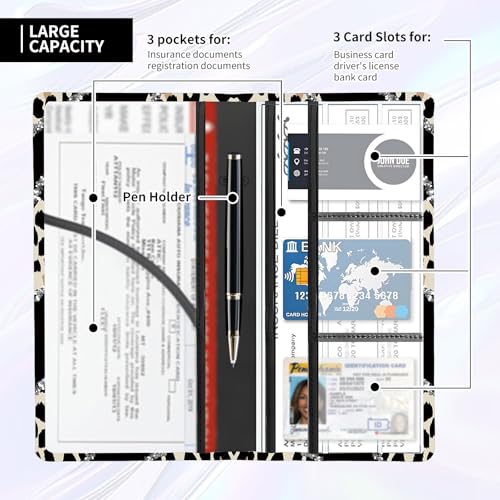 Leather Car Registration and Insurance Card Holder, Cute Car Accessories Vehicle Glove Box Car Organizer for Documents, Cards, License Shining Leopard Pattern - color: Shining Leopard Pattern