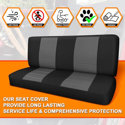Truck Seat Cover Compatible with 1961-1987 Chevy C10/20 & K10/20 Bench Seat, Heavy Duty Knitted Fabric with Sponge - color: black and charcoal