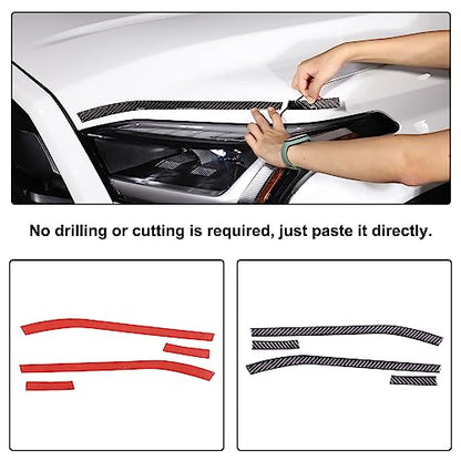 Aunginsy Car Front Headlight Eyebrow Trim Sticker Compatible with Toyota Tundra/Sequoia 2022 2023 2024 Pickup Truck Real Carbon Fiber Material Decorative Sticker Protection Cover Exterior Accessories - size: Front Headlight Eyebrow Sticker