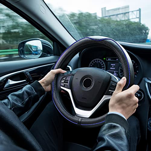 Rueesh Microfiber Leather Steering Wheel Cover Anti-Slip Matte Finish Auto Car Wheel Cover Universal 15 Inch Wheel Cover for Car Embossing Pattern Blue Line - color: Blue Line