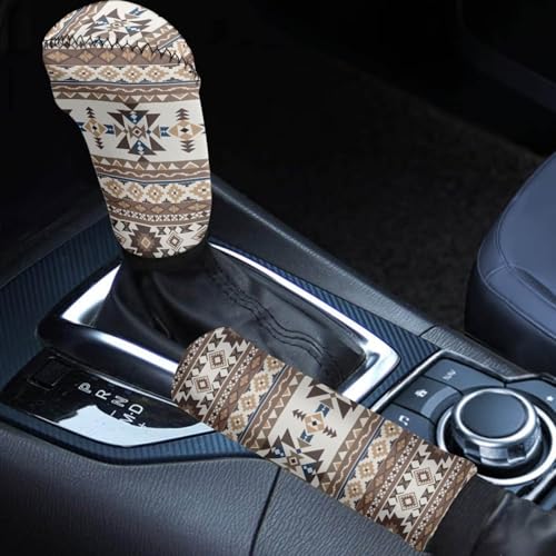 Horeset Aztec 2 Pack Car Gear Shift and Handbrake Cover Auto Interior Handle Grip Protection Sleeve Accessories Gear Cover for Shift Lever Protection - color: Aztec