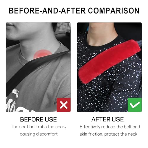 2 Pack Car Seatbelt Covers Shoulder Pad, Soft Faux Sheepskin Seat Belt Shoulder Cover for a Comfortable Driving, Seat Belt Shoulder Strap Covers Helps Protect Your Neck and Shoulder (Red) - color: Red