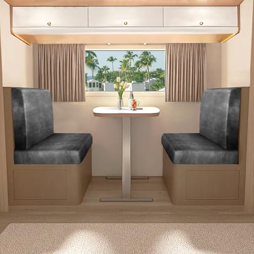 Leather Like RV Dinette Cushion Covers, RV Booth Seat Cover Stretchable Camper Cushion Couch Covers Washable Slipcovers for RV Camper Car Bench (2 Backrest Covers & 2 Bench Covers, Light Gray) - color: 02light Grey, size: 2 Bench Cover &2 Backrest Cover