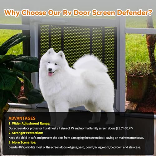 RV Screen Door Protector Adjusts from 21.5"- 35", RV Entry Screen Door Grille Adjustable Screen Defender for RV Door Camper Screen Door Protector for Dogs Kids