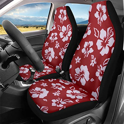 Dreaweet Red Car Accessories for Women Stylish Hibiscus Flower Print Car Seat Covers Front Seats Only,Hawaiian Seat Covers Universal for SUV Trucks Sedan - color: Flower-3