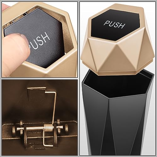 DNA Motoring Mini Car Auto Trash Can with Removable Lid, Leakproof Mini Garbage Bin for Automotive Home Office,Black/Gold,ZTL-OD-01-GD