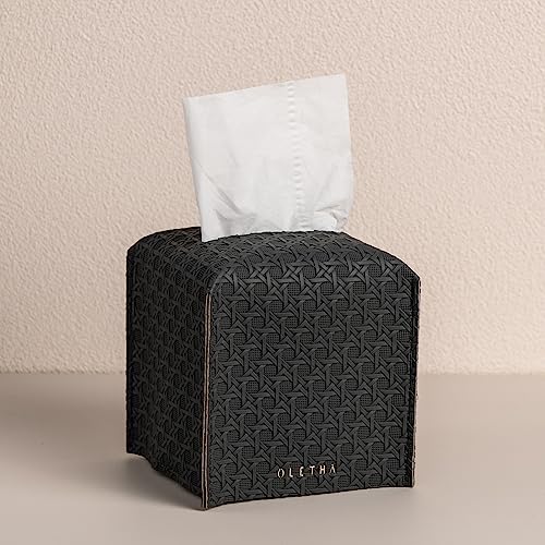 OLETHA Square Tissue Box Cover - Aesthetic Desk Decor for Room, Home & Office - Tissues Cube Boxes Holder - Lattice Patterns, Charcoal - color: Lattice Patterns, Charcoal