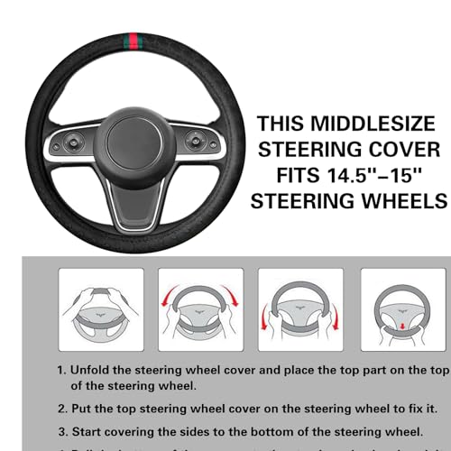 5PCS Steering Wheel Cover, with 2 Headrests, 2 Seat Belt Covers - Universal Fit for 14.5-15" Steering Wheel, Enhances Driving Experience - Perfect for Women (Black) - color: Black