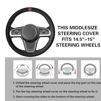 5PCS Steering Wheel Cover, with 2 Headrests, 2 Seat Belt Covers - Universal Fit for 14.5-15" Steering Wheel, Enhances Driving Experience - Perfect for Women (Black) - color: Black
