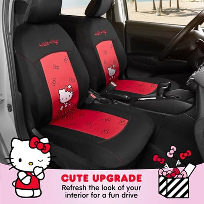 Hello Kitty Car Seat Covers - Stylish Black and Red Front Seat Covers with 4PC Carpet Car Floor Mats - Universal Fit for Cars, SUVs & Trucks - Black with Red Bow & Hello Kitty Print - color: Covers & Carpet Mats-Pink, style: Hello Kitty