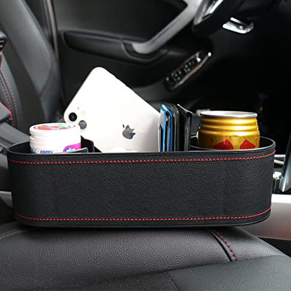 Car Cup Holder Seat Gap Organizer, Multifunctional Cup Drink Holders with PU Leather Cover,Side Insert Center Console Gap Filler Storage Box for Mug Bottle CellPhones Keys Coffee Coasters Cards - color: black