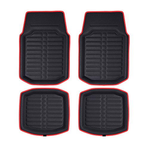 FH Group Automotive Floor Mats - PU Leather Floor Mats, Deep Dish Design, Floor Mats for Cars, Universal Fit Floor Mats Full Set, Floor Mats For Most Sedan, SUV, Truck Floor Mats Red Black - color: Red Black - Full Set